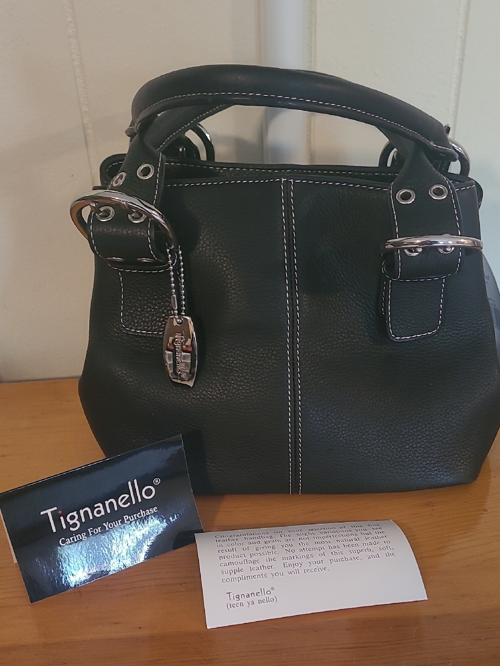 Tignanello Black Leather Top-Handle Satchel